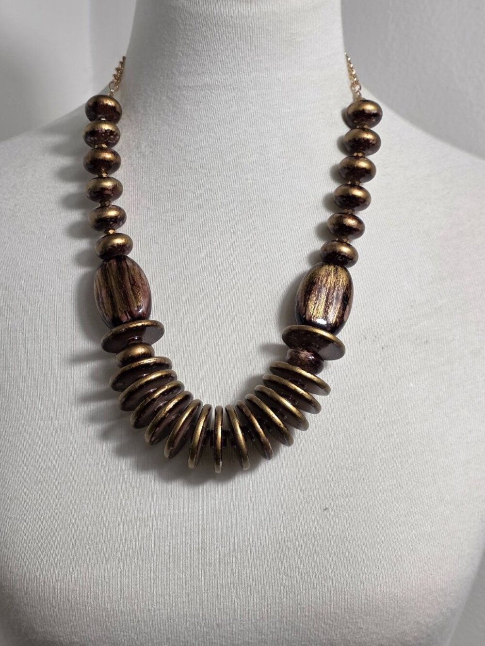 Cato Chunky Beaded Bib Necklace Warm Color Palette of Bronze, Brown & Gold